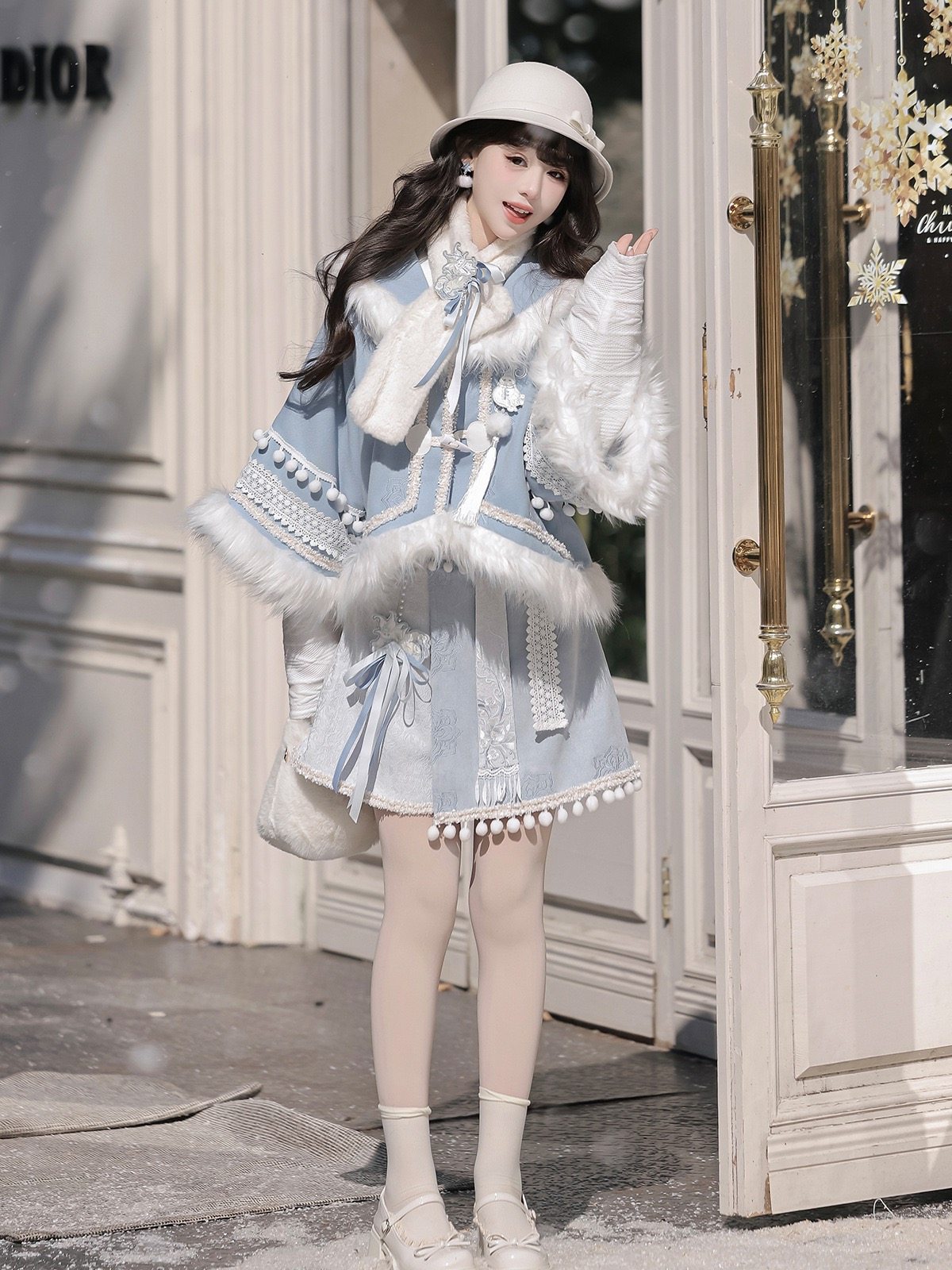 雪团团原创改良汉服新中式国风汉元素上衣外套围脖半身裙千金套装