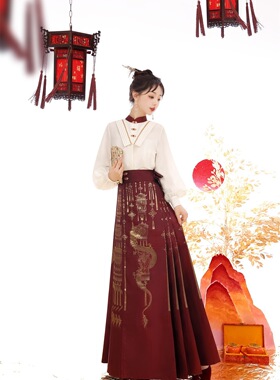 华灯绕龙原创汉服女新中式国风改良明制织金妆花红色马面裙套装秋
