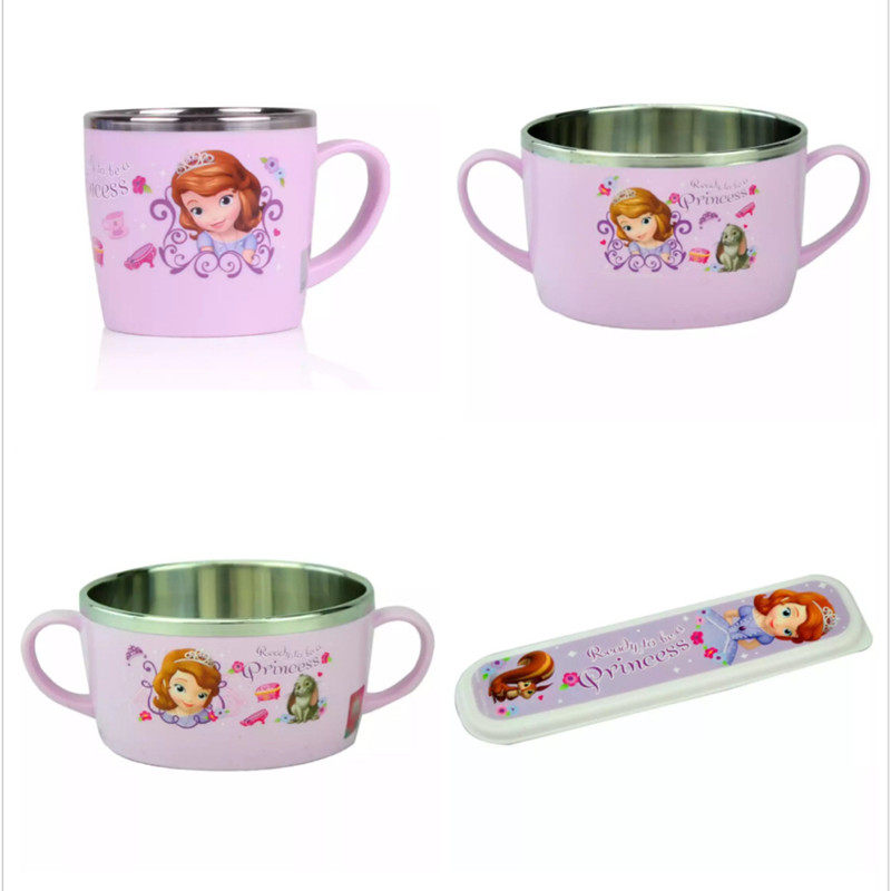 韩国进口乐扣乐扣不锈钢碗儿童餐具索菲亚水杯卡通韩式可爱饭碗