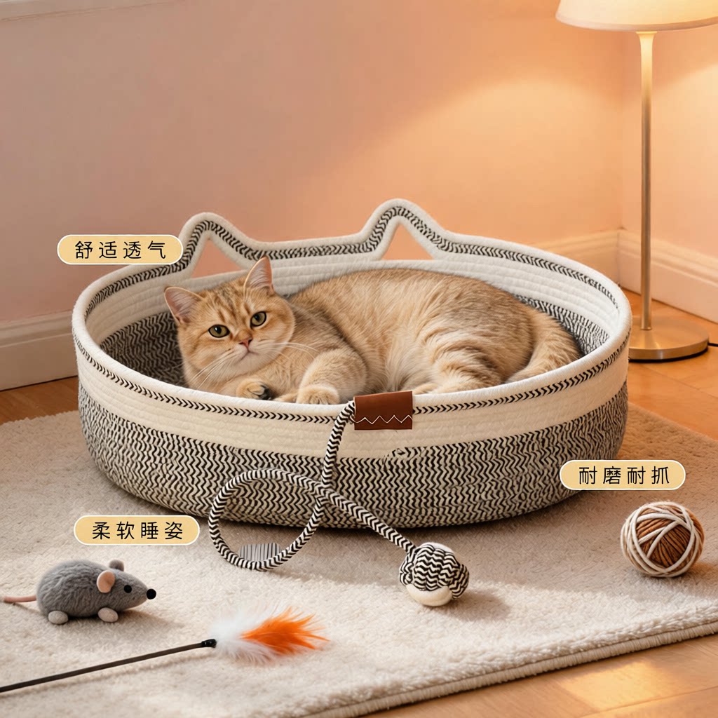 椭圆形猫窝凉窝猫抓板一体猫窝四季通用可爱磨爪棉垫耐脏可拆洗