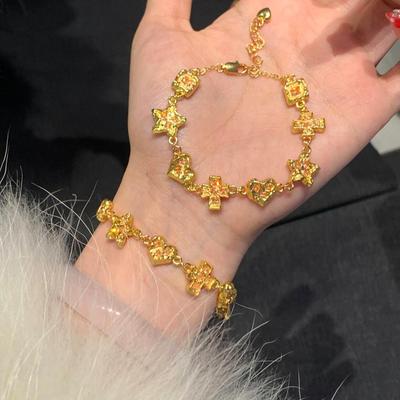 沙金锤纹星星爱心十字架手链女轻奢小众设计高级感精致百搭手饰品