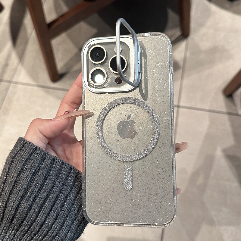 ins透明闪粉适用苹果16pro手机壳新款无线磁吸iPhone15promax亚克力全包14高级感13镜头支架简约12男女硬套