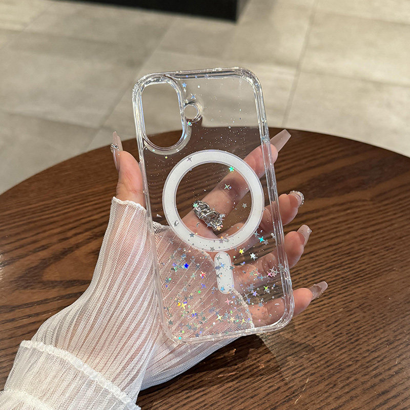透明滴胶闪片适用于iPhone16手机壳新款星星苹果15promax无线磁吸简约14加厚plus高级感全包13防摔女款12硬套
