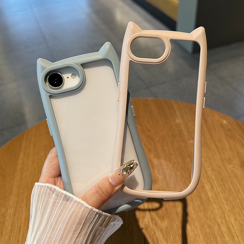 创意猫耳朵适用于苹果16e手机壳立体17e透明亚克力iPhone16e创意17promax情侣款15promax全包14防摔男女13硬