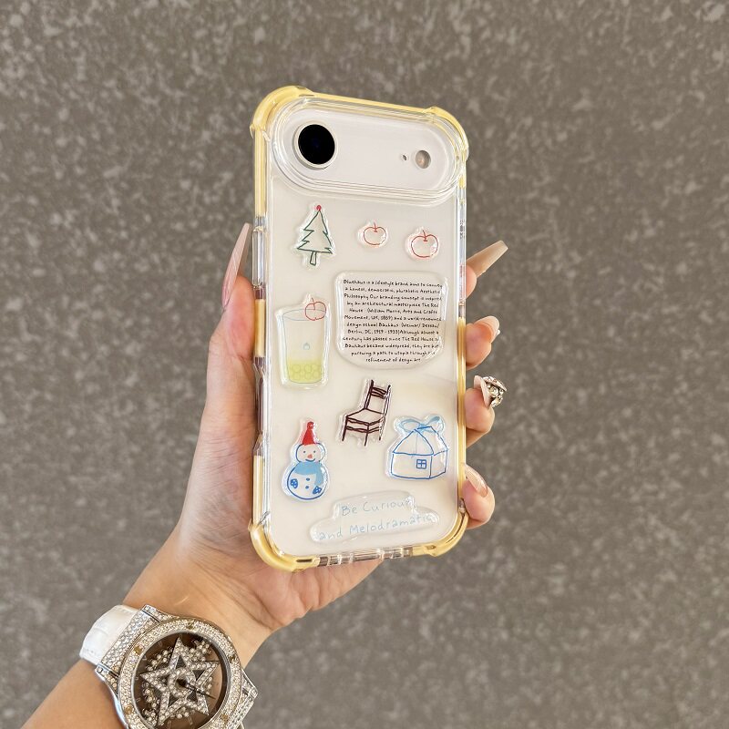 买壳送贴纸适用于苹果Air手机壳新款透明亚克力iPhone17promax四角气囊防摔16简约立体滴胶雪人15创意13硬