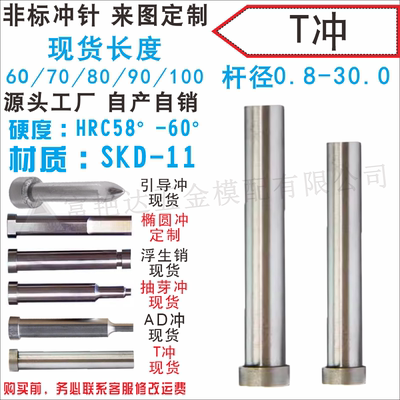 0.8-22精密模具配件SKD11冲针冲头 T冲 HD型冲头 1/1.5
