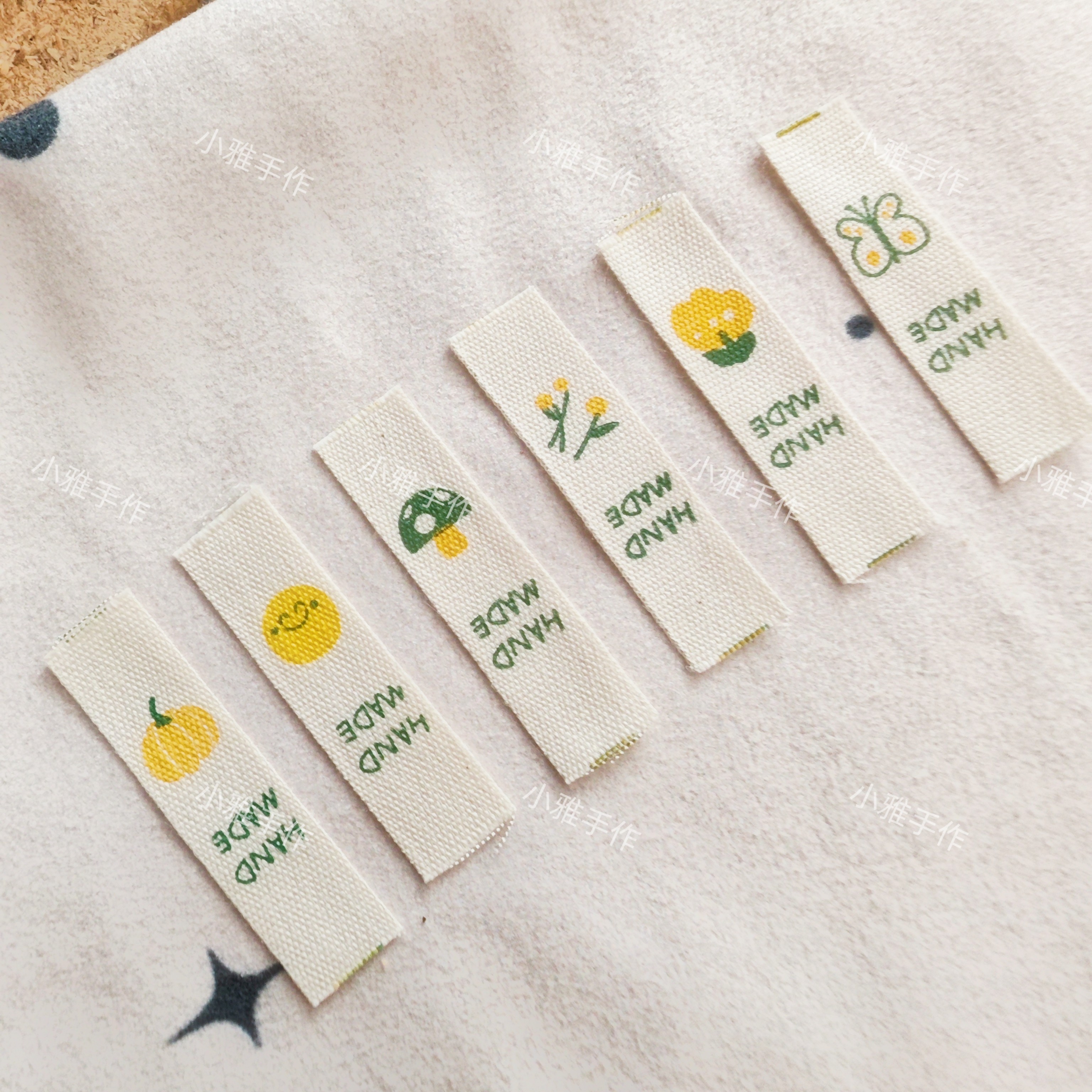 织标布贴彩南瓜花蝴蝶对折笑脸蘑菇布标辅料缝纫DIY迷你侧标
