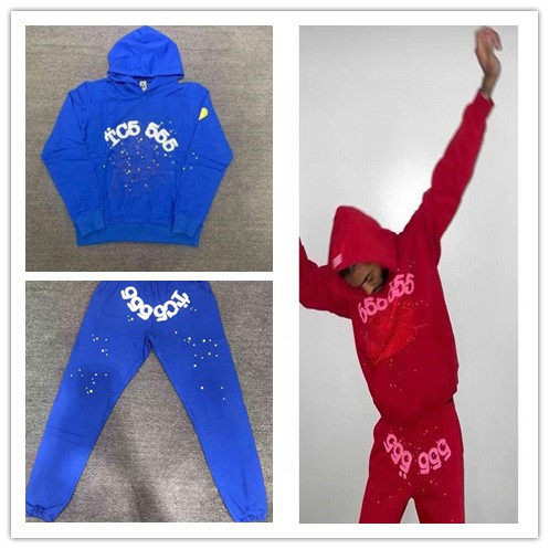 Young Thug明星同款 Sp5der 555555 蓝色星星套装男女Hoodie 卫衣
