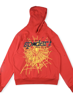 Sp5der 555555 Pink V2 Hoodie 明星款卫衣新款红色男女连帽衫