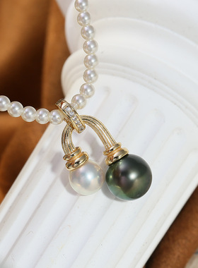 DIY配件 S925纯银流行款珍珠吊坠扣空托双珠项坠扣头银托配饰7-10