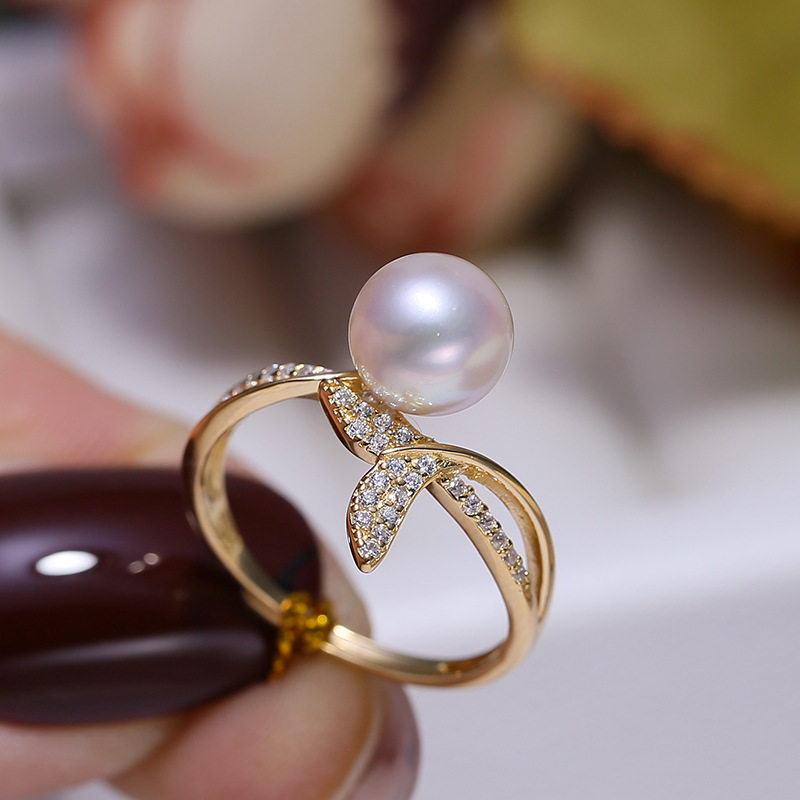 DIY配件S925纯银珍珠戒指空托配