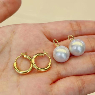 diy配件 S925纯银复古粗款圆形珍珠耳扣耳环空托 手工可拆分耳坠