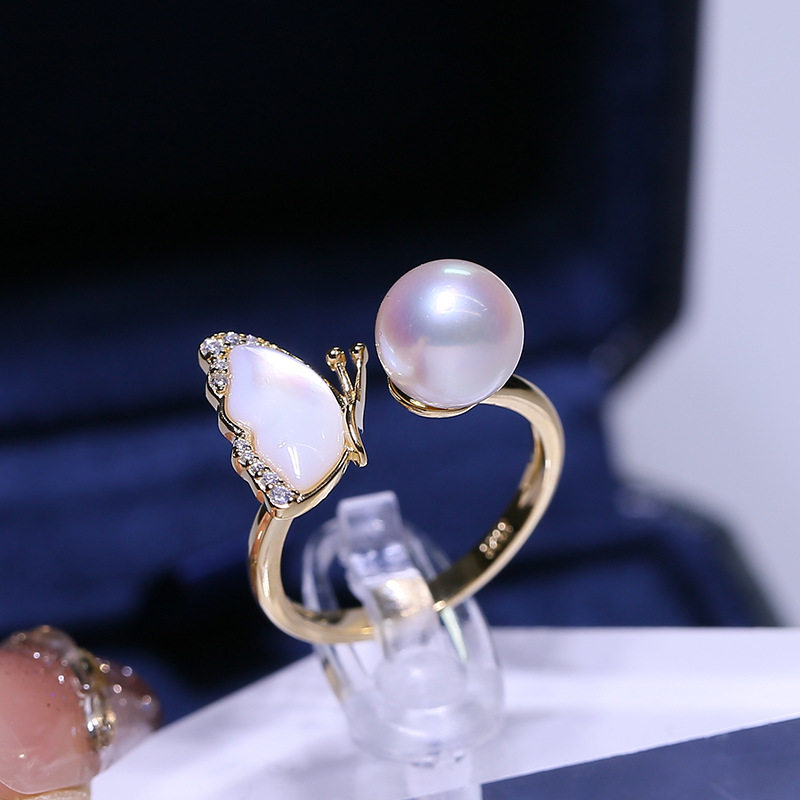 DIY配件S925纯银珍珠戒指空托精