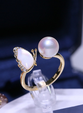 DIY配件S925纯银珍珠戒指空托精