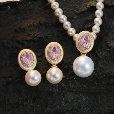 DIY配件S925纯银粉钻珍耳环吊坠