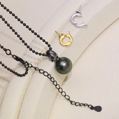 diy配件 可拆卸万能扣项链项坠两用银托 S925纯银镀黑吊坠扣空托