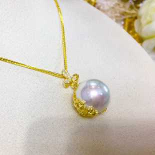 diy手工配件 S925纯银大珠遮瑕半包珍珠吊坠空托半成品项链坠银托