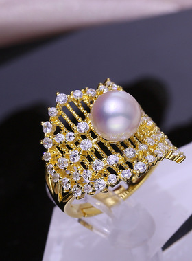 DIY配件S925纯银珍珠戒指空托