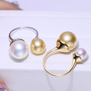 DIY配件 S925纯银珍珠戒指空托 经典大珠款双珠指环戒托 银托材料