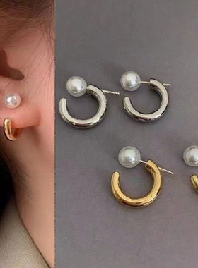 diy配件 S925纯银可拆卸多戴款珍珠耳钉耳环空托时尚个性耳坠银托