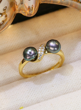 DIY配件 S925纯银时尚珍珠戒指空托 双珠指环戒托开口指圈5-7mm