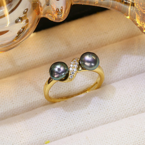 DIY配件 S925纯银时尚珍珠戒指空托 双珠指环戒托开口指圈5-7mm