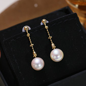 DIY配件 简约耳钉耳坠银托7 S925纯银仙女链珍珠耳环空托 时尚