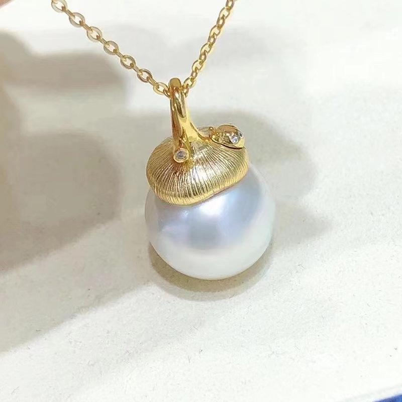 纯银松果珍珠手工项链坠饰品配件