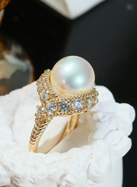 DIY配件S925纯银珍珠戒指空托