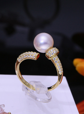 DIY配件S925纯银珍珠戒指空托