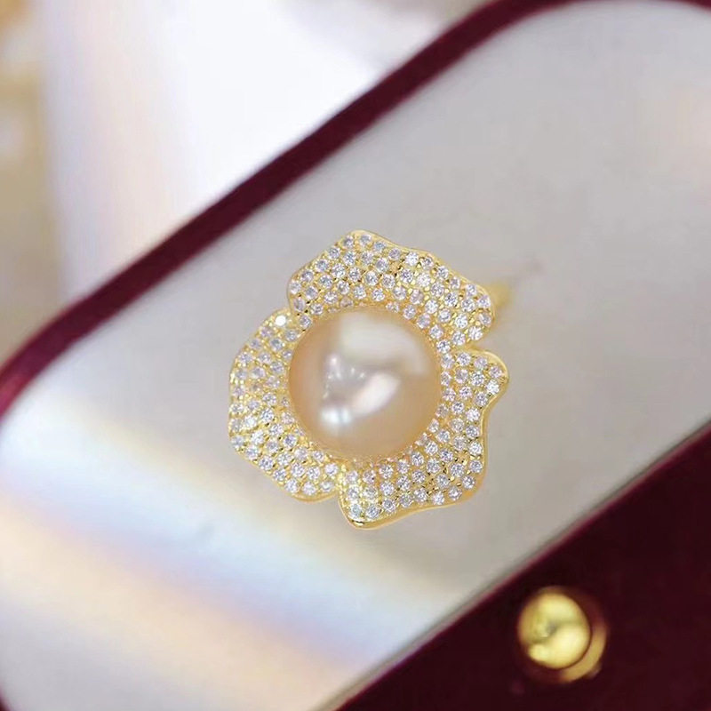 diy配件优雅满钻珍珠戒指空托