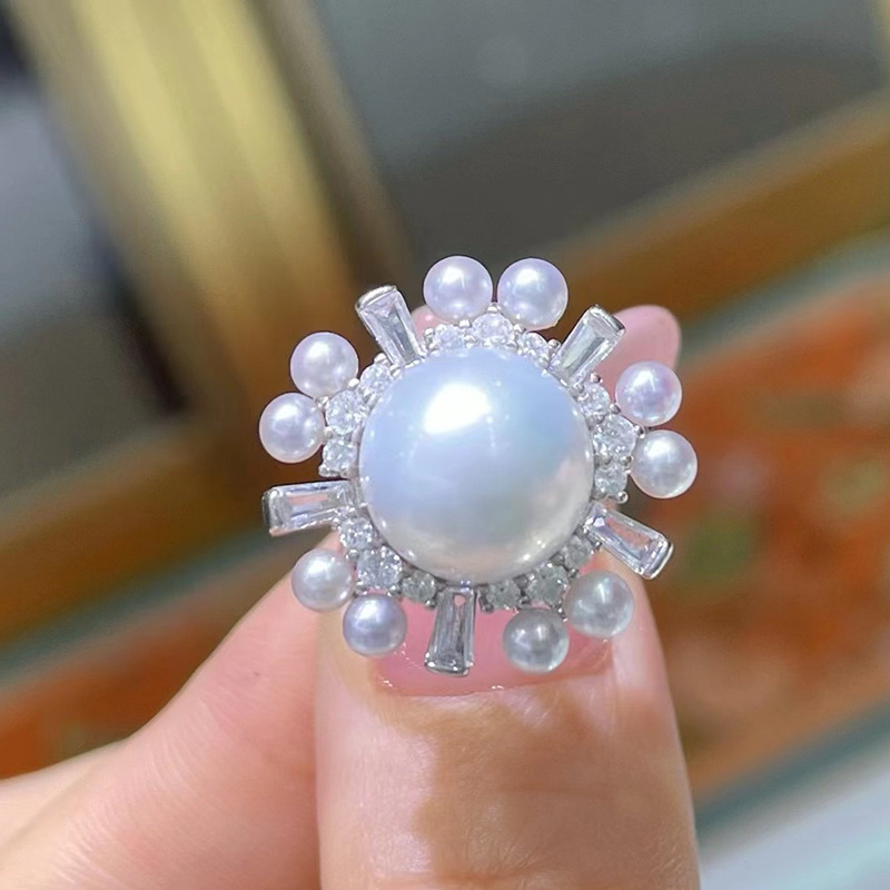 DIY配件S925纯银珍珠戒指空托银