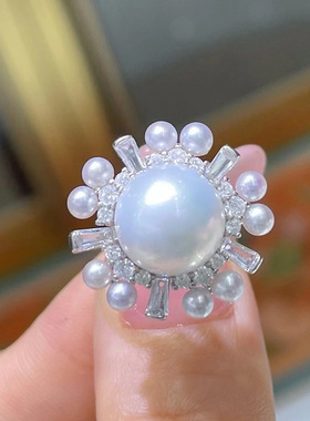 DIY配件S925纯银珍珠戒指空托银