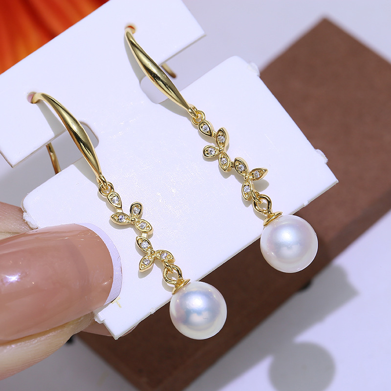 diy配件纯银优雅珍珠耳环空托