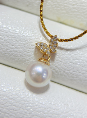 DIY配件 S925纯银珍珠吊坠空托配饰 小巧蝴蝶项链坠子银拖7-12mm