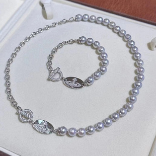 DIY配件 S925纯银珍珠项链手链套装空托西太后AB款不对称串珠配饰