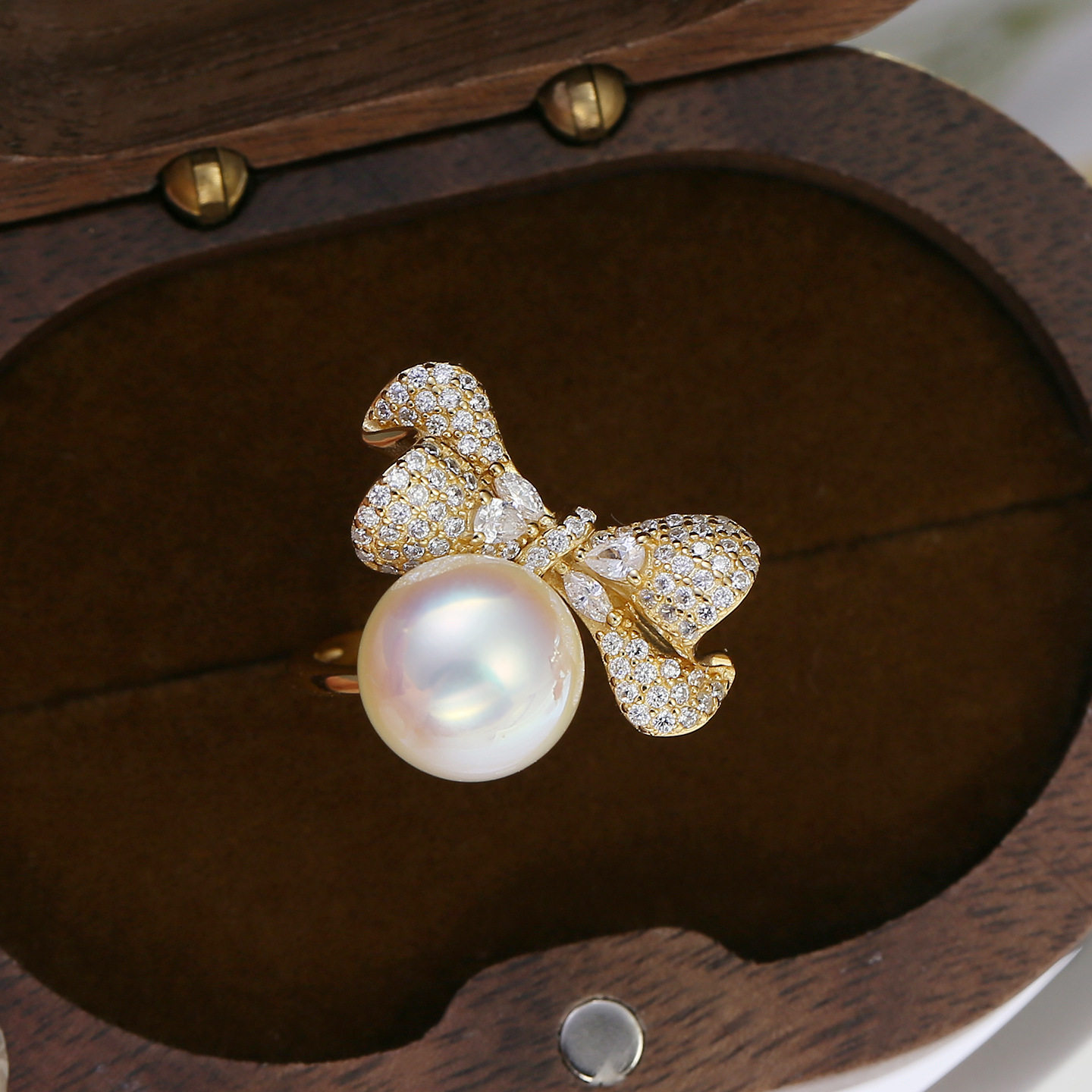 DIY配件S925纯银蝴蝶结珍珠戒托