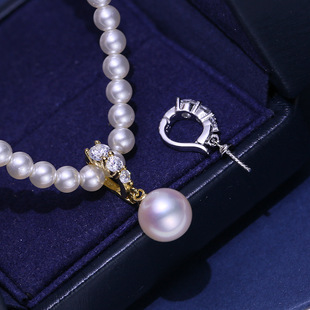 DIY配件 S925纯银珍珠吊坠扣空托经典百搭项链坠子银扣可打开拆卸