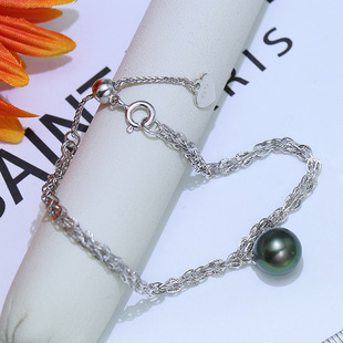 diy饰品配件 S925纯银珍珠手链空托 调节手环银托 半成品手饰 女