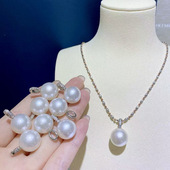 洋气隔珠项链银饰 DIY珍珠配件 S925纯银时尚 吊坠空托手工材料女