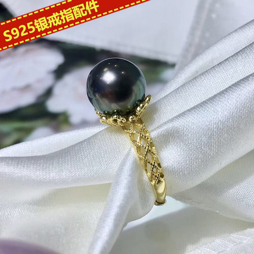 纯银戒指空托蕾丝玉石DIY手饰