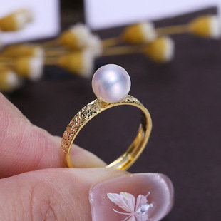 DIY配件 9mm S925纯银珍珠戒指空托简约靓丽戒托半成品指圈开口6