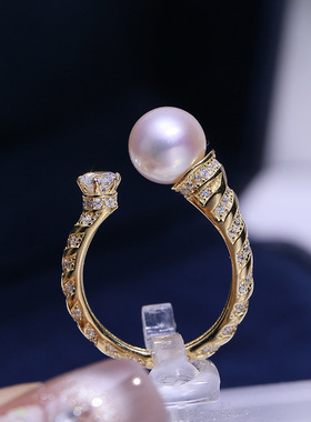 DIY配件 S925纯银珍珠戒指空托高级感时尚指环戒托半成品开口8-10