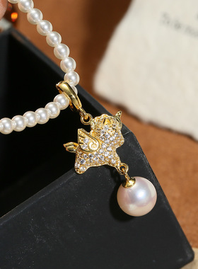 DIY配件 S925纯银可爱小马珍珠吊坠扣头空托 项坠银托可打开7-12