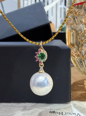 DIY配件 S925纯银绿钻珍珠吊坠空托 时尚复古项坠银托半成品7-12