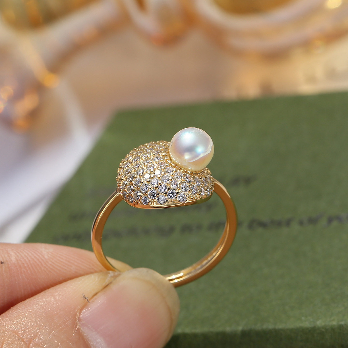 DIY配件 S925纯银轻奢珍珠戒指空托 微镶满钻指环戒托银托配饰6-7