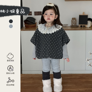宝宝冬装套装加厚披肩洋气加绒打底衫裤子婴幼儿衣服女宝周岁套装