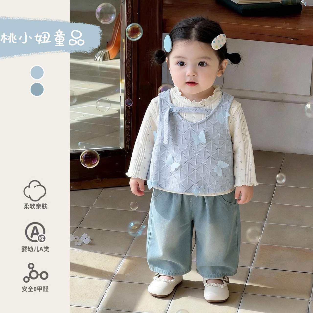 女宝宝2026春装韩版吊带碎花打底衫套装春季洋气学院风外出衣服春