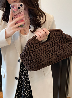 Z家同款2026新款时尚欧美文艺范女士手提包海边旅游草编手拿包