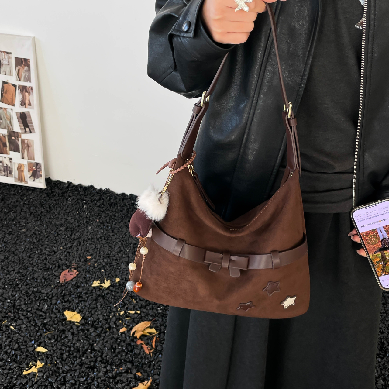 复古小众麂皮绒腋下包包女2025新款大容量通勤秋冬单肩斜挎托特包